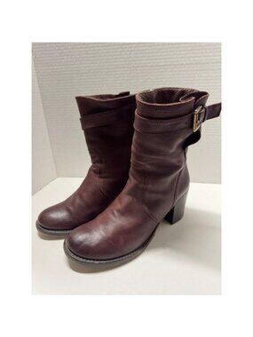 Heyraud Burgundy Leather Buckle Ankle Boots Made in Italy Size 37.5 7.5